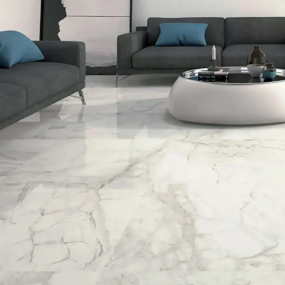 Porcelanato blanco Volakas 62x62 HD pulido - Imagen 2